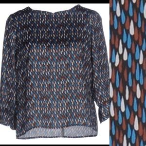 Multi-Color Pattern Satin Blouse 3/4 Sleeve XS